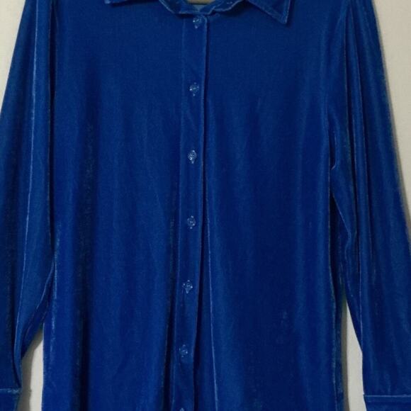 Soft Surroundings Blue Velvet Button Down Shirt Tunic Women’s Small - Picture 6 of 7